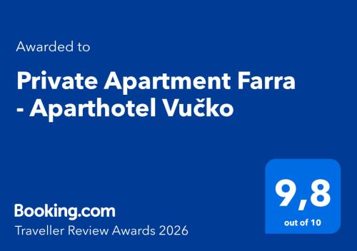 a blue sign with the words private apartment farmaria apparatus virtual workshop at Private Apartment Farra - Aparthotel Vučko in Jahorina