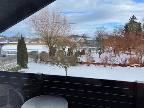 a view of a snow covered yard from a window at Beim Wiesbau‘r in Pichl bei Wels