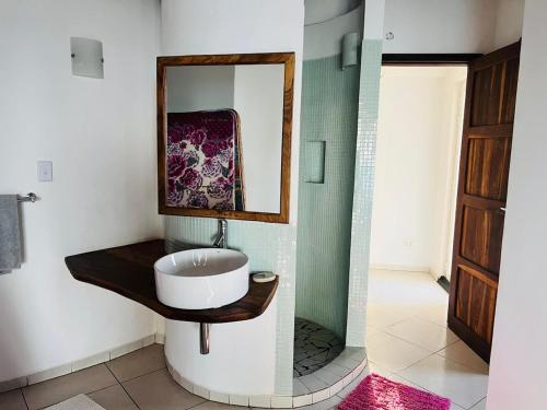a bathroom with a sink and a mirror at Paradise Beach House in Vilanculos