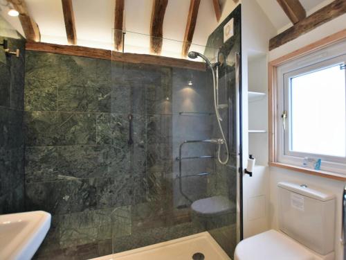 a bathroom with a shower and a toilet and a sink at 1 Bed in Ashford oc-bt064 in Biddenden