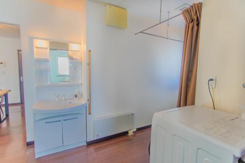 a bathroom with a sink and a mirror at North Furano House in Kami-furano