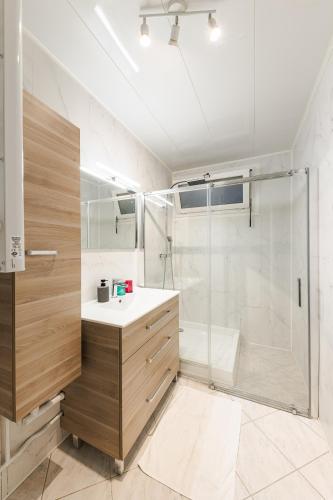 a bathroom with a shower and a sink at L'Horizon in Noisy-le-Grand