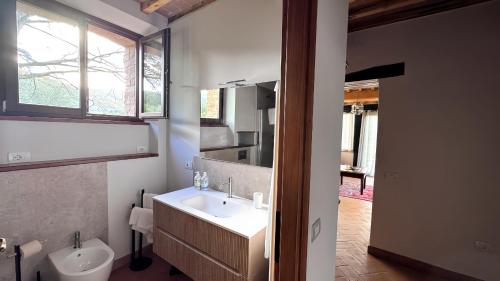 a bathroom with a sink and a toilet at Fontanaro Farm and Culinary School in Paciano