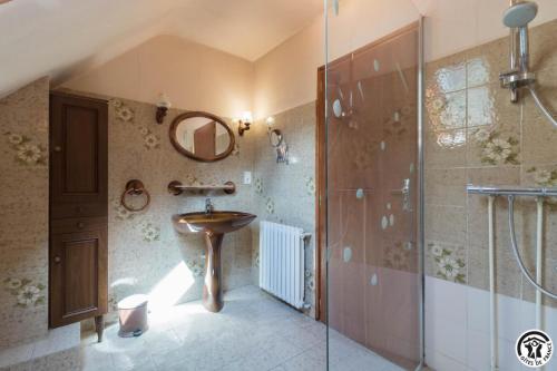 a bathroom with a sink and a shower at Calme et montagne in Cazaux-Layrisse