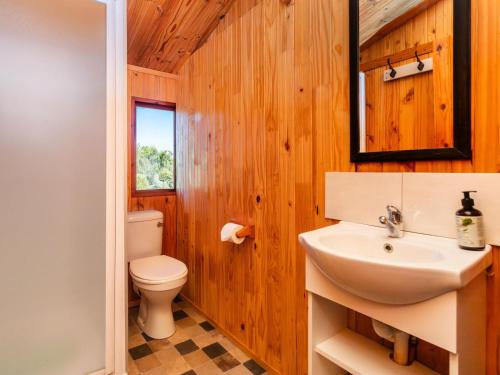 a bathroom with a sink and a toilet at Bloukrans Off-Grid Cabin in Montagu