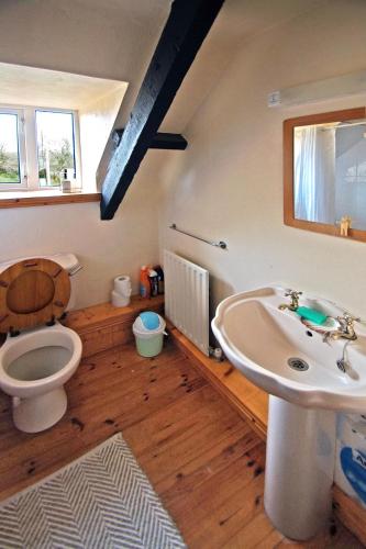 a bathroom with a sink and a toilet and a mirror at 3 Bed in Cahirciveen oc-i417 in Reenard Cross
