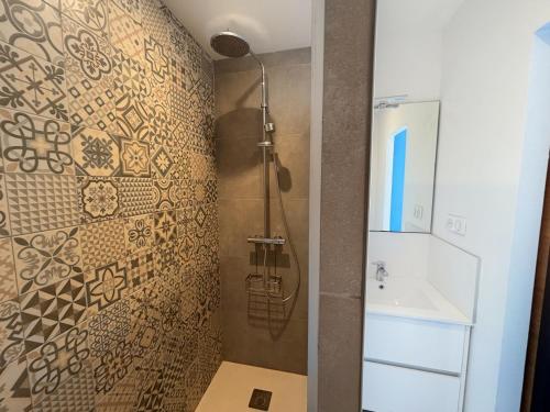 a bathroom with a shower and a sink at L'Opale in Wimereux