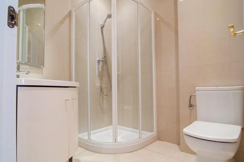 ネルハにあるCentral Nerjaの白いバスルーム(シャワー、トイレ付)