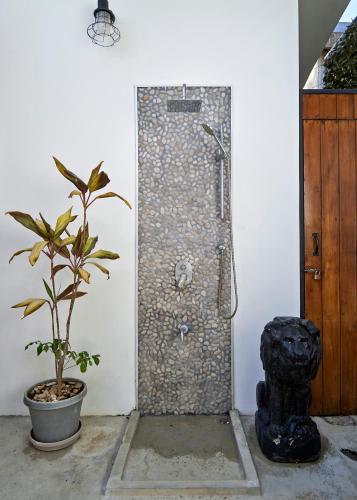 a shower in a room with a plant at Villa Taleona in Santa Teresa Beach