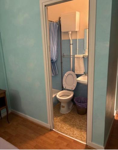 a bathroom with a toilet and a sink at Hôtel café des cours in Cébazat
