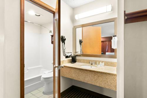 a bathroom with a sink and a toilet and a mirror at Quality Inn Mount Vernon in Mount Vernon