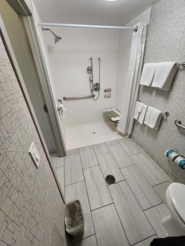ein Badezimmer mit Dusche und Toilette in der Unterkunft Holiday Inn Express Lompoc by IHG in Lompoc