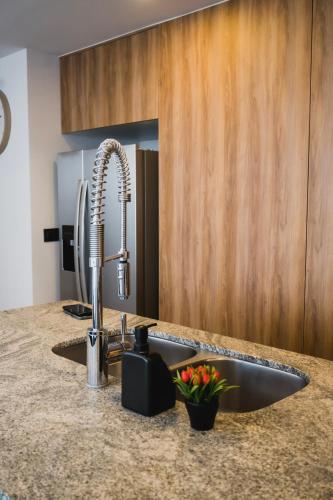 a kitchen counter with a sink and a faucet at Livet Ottawa 802 in Guadalajara