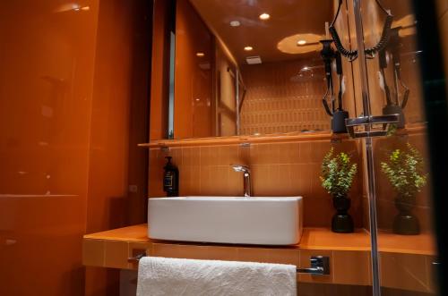 a bathroom with a white sink and a mirror at JDN Rooms in San Donato Milanese