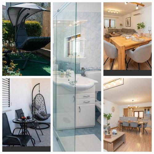 a collage of pictures of a kitchen and a dining room at House Calmaria in Novigrad Dalmatia