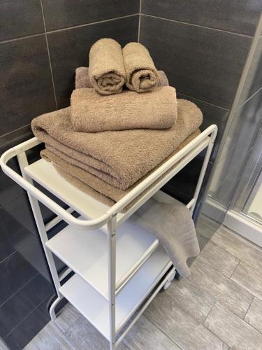 a towel rack with towels on it in a bathroom at Piccolo Paradiso in Novara