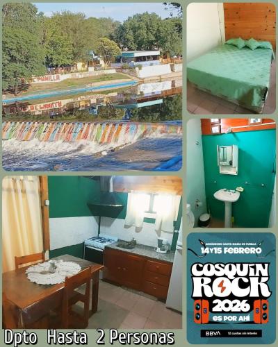 a collage of four pictures of a room at Dpto en Santa María de Punilla in Córdoba