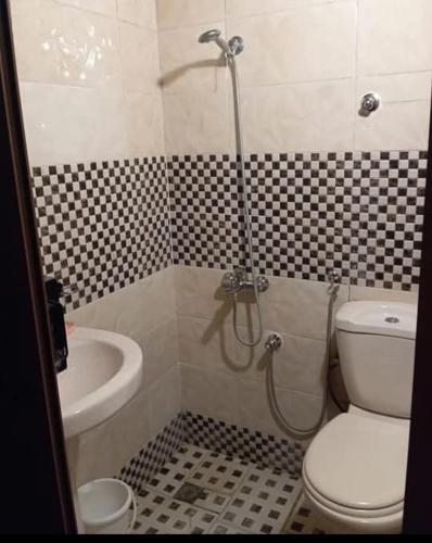 a bathroom with a shower with a toilet and a sink at Maison zakaria in Meknès