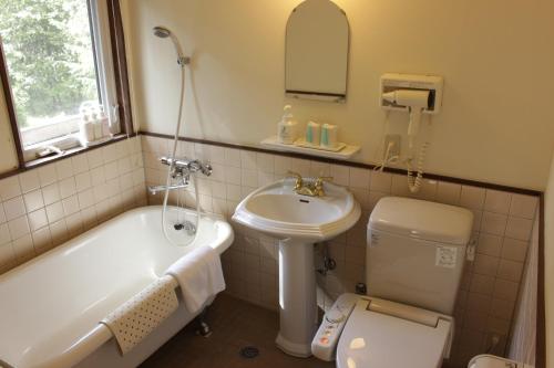 a bathroom with a toilet and a sink and a bath tub at Lumiere in Fujikawaguchiko