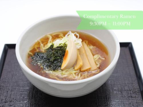 a bowl of noodle soup on a table at Onyado Nono Asakusa Annex - Natural Hot Spring in Tokyo