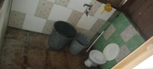 a bathroom with a toilet and two trash cans at Napoleon Homestay Raja Ampat in Poelau Mansoear