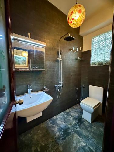 a bathroom with a sink and a toilet at Paragon mirissa by REO in Mirissa