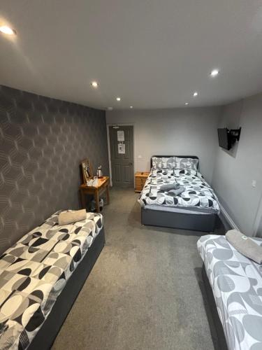 a bedroom with two beds and a television in it at Airport Tavern Accommodation in Felton