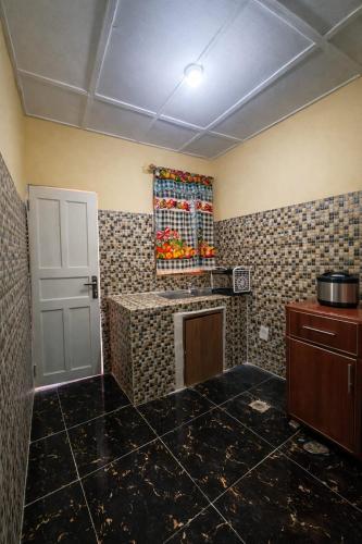 una cucina con un bancone e un lavandino in una stanza di DAL Multibiz Guest House a Paynesville