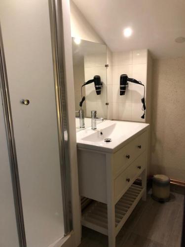 a bathroom with a sink and a mirror at Le relais de la motte in Thuré