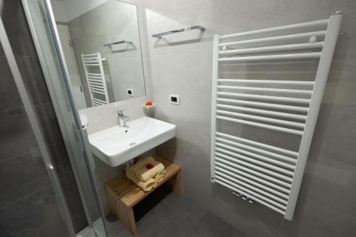 a bathroom with a sink and a mirror at Cone da Val in San Vigilio Di Marebbe