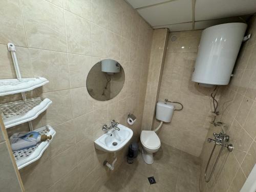 a small bathroom with a toilet and a sink at Berta Gardens 1 in Sandanski