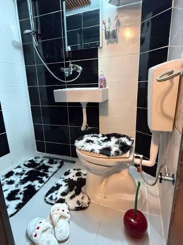 ein Badezimmer mit Toilette und Waschbecken in der Unterkunft Vila Bon in Tetovo