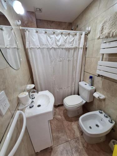 a bathroom with a sink and a toilet and a shower at Artigas 505 dpto 2 in Colón