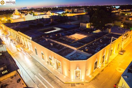 an overhead view of a building at night at Hotel Ambassador Mérida in Mérida