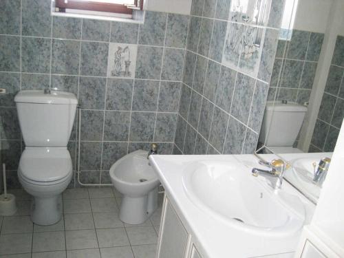 a bathroom with a toilet and a sink at La maisons des tilleuls in Thurageau
