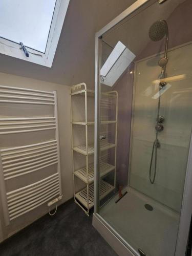 a bathroom with a shower and a glass shower at Le pin de la tour in Sossais