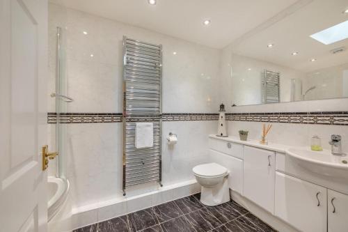 a bathroom with a toilet and a shower and a sink at 3 Bed in nr Beadnell oc-cr1279 in Beadnell