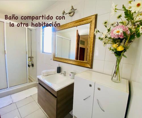 a bathroom with a sink and a mirror at La Palma in Viña del Mar