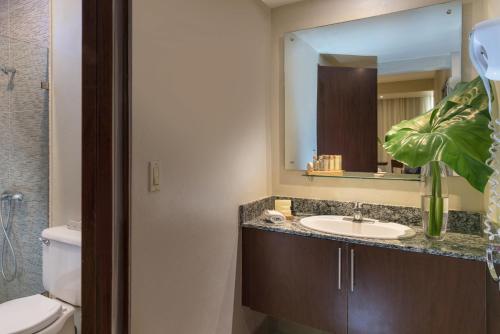 une salle de bains avec un lavabo et un miroir dans l'établissement Hodelpa Caribe Colonial, à Saint-Domingue