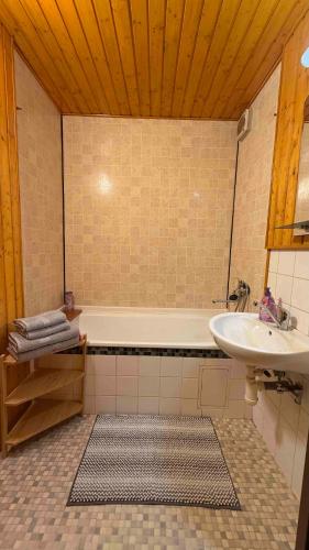 a bathroom with a bath tub and a sink at U Aleny pod Radhoštěm in Rožnov pod Radhoštěm