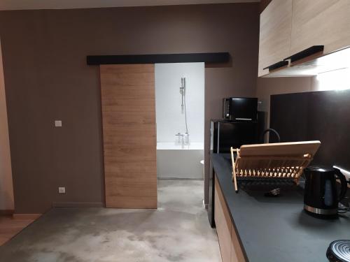 Le loft في أنتيب: مطبخ بباب في منتصف المطبخ
