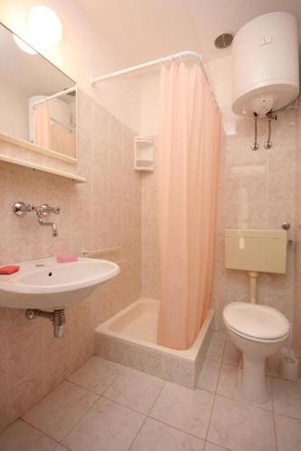 a bathroom with a sink and a toilet and a shower at House Paulo1 in Rogačić