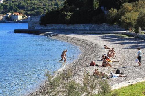 a group of people on a beach near the water at House Paulo2 in Rogačić