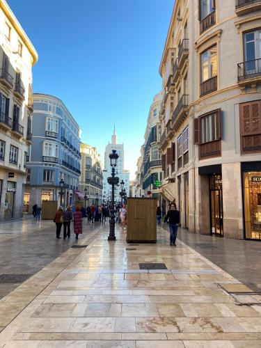 a city street with people walking down the street at Larios Rooms in Málaga
