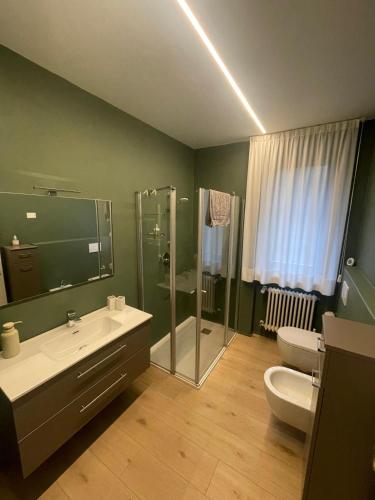 a bathroom with a sink and a shower and a toilet at Countryhouse Verso in Rovereto