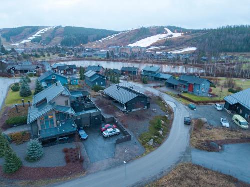 an aerial view of a town with houses and a street at Villa Solarsuite Incl WiFi, Jacuzzi for extra fee in Himos