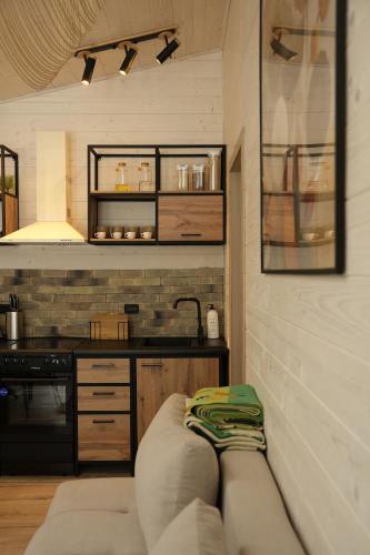 a living room with a couch in a kitchen at Легіт in Khashchovanoye