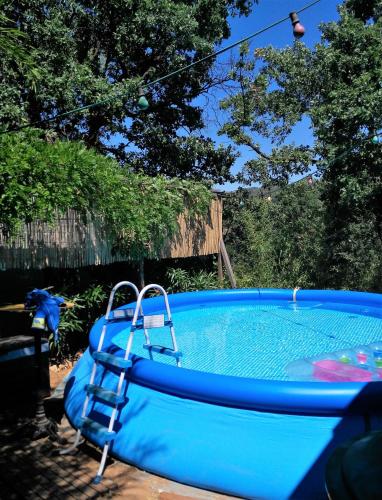 une piscine bleue avec une échelle à côté dans l'établissement Le Coco Loco, au Luc