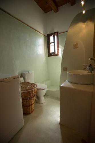a bathroom with a sink and a toilet and a window at Villa Sophia in Andros