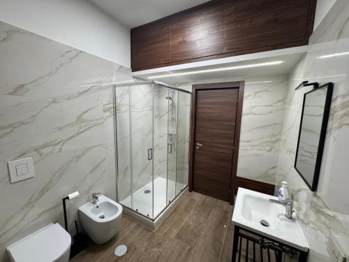 a bathroom with a shower and a sink and a toilet at B&B Annunziata- In centro, vicino all' Ospedale di Cosenza in Cosenza